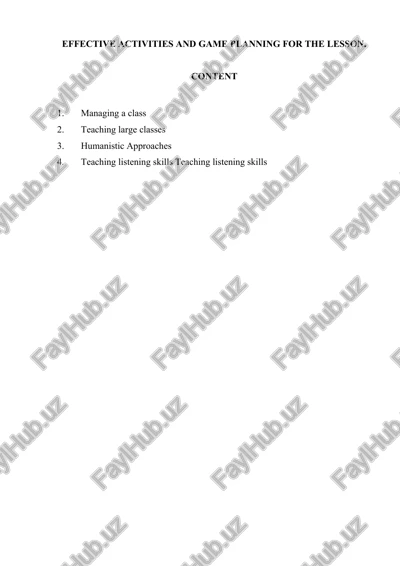 effective activities and game planning for the lesson — DOCX