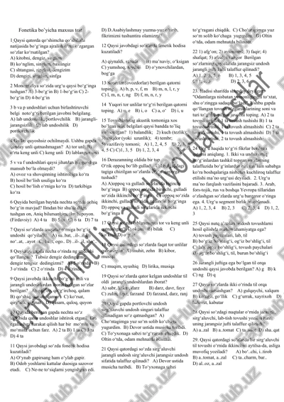 fonetika bo’yicha maxsus test — DOCX
