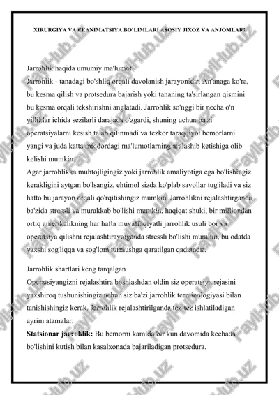 jarrohlik va reanimatsiya — DOCX