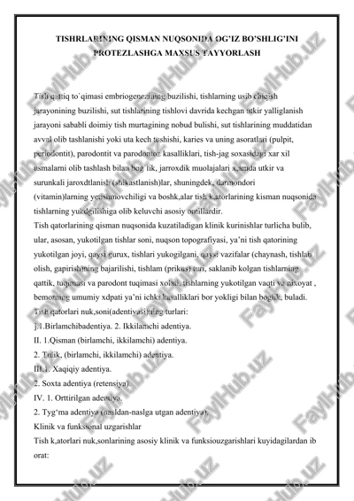 tishlarning qismani nuqsonida og’iz bo’shlig’ini protezlashga maxsus tayyorgarlik — DOCX
