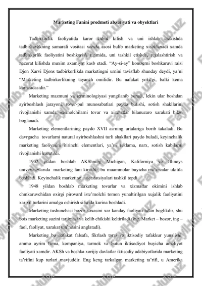 marketing fanini predmeti ahamiyati va obyektlari — DOCX