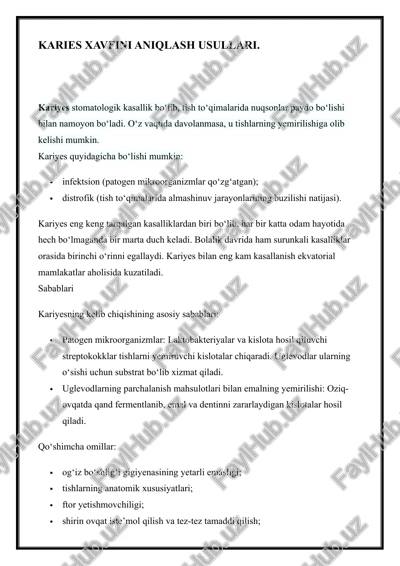 karies xavfini aniqlash usullari — DOCX