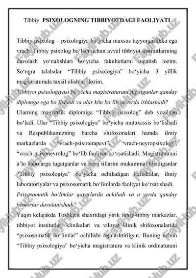 tibbiy psixologning tibbiyotdagi faoliyati — DOCX