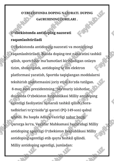 o‘zbekistonda antidoping nazorati — DOCX