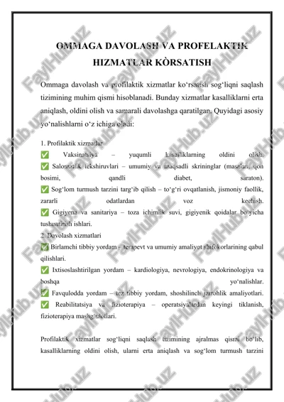 ommaga davolash va profilaktik xizmatlar ko‘rsatish — DOCX