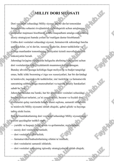 milliy dori siyosati — DOCX