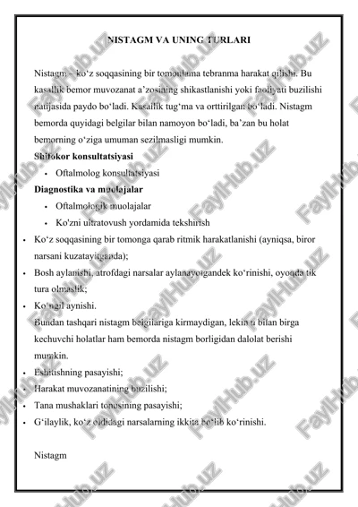 nistagm va uning turlari — DOCX