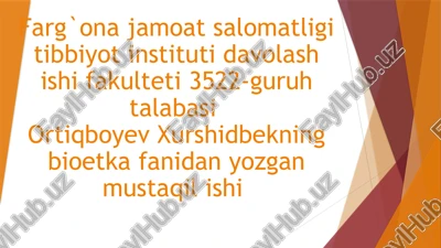 o`zbekistonda transpalantatsiyaning etik huquqiy jihatlari,bioxavfszlik — PPTX