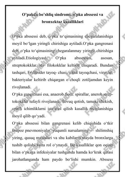o’pakda bo’shliq sindromi, o’pka abssessi va bronxektaz kasalliklari — DOCX