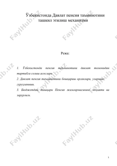 ўзбекистонда давлат пенсия таъминотини ташкил этилиш механизми — DOC