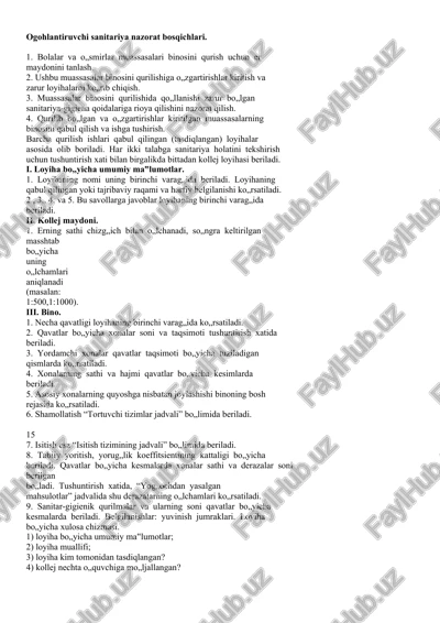 ogohlantiruvchi sanitariya nazorat bosqichlari — DOCX