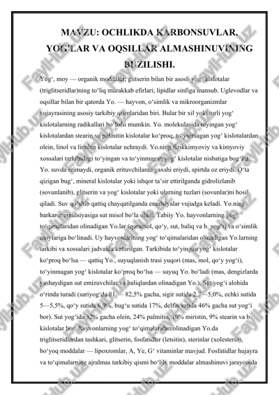 ochlikda karbonsuvlar, yog'lar va oqsillar almashinuvining buzilishi — DOCX