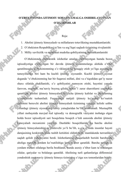 o'zbekistonda ijtimoiy sohada amalga oshirilayotgan o'zgarishlar — DOCX