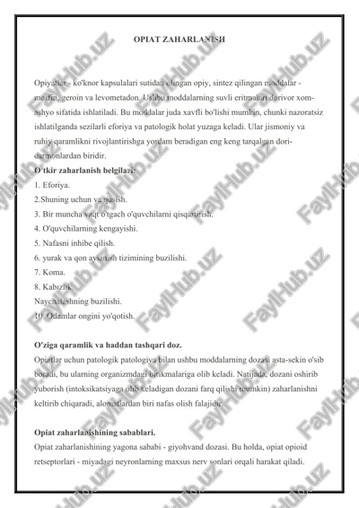 opiyat zaharlanish — DOCX