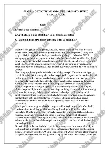 optik tizimlarda nurlar dastasining chegaralari — DOCX