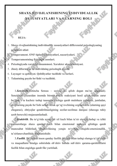 shaxs rivojlanishining individuallik xususiyatlari va ularning roli — DOCX