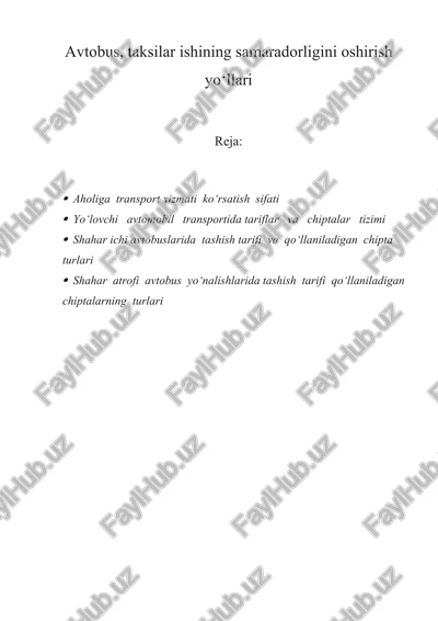 aholiga transport xizmati ko'rsatish sifati — DOCX