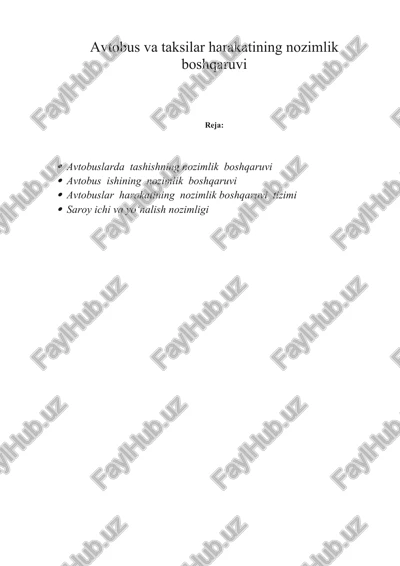 avtobus va taksilar harakatining nozimlik boshqaruvi — DOCX
