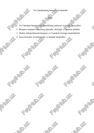 yo‘l harakatining barqaror rivojlanishi — DOCX