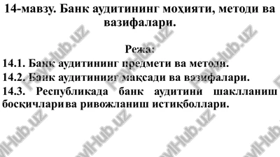 bank auditinining mohiyati, metodi va vazifalari — PPTX