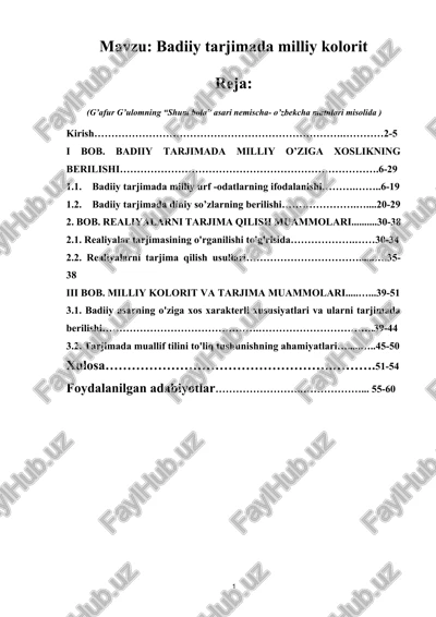 badiiy tarjimada milliy kolorit — DOCX