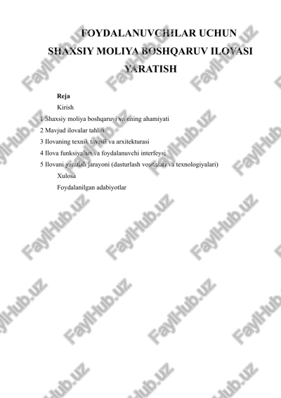 foydalanuvchilar uchun shaxsiy moliya boshqaruv ilovasi yaratish — DOCX
