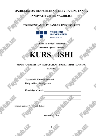 o'zbekiston respublikasi bank tizimi va uning tarkibi — DOCX