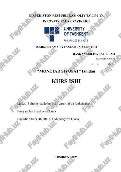 pulning paydo bo‘lishi, zarurligi va funksiyalari — DOCX
