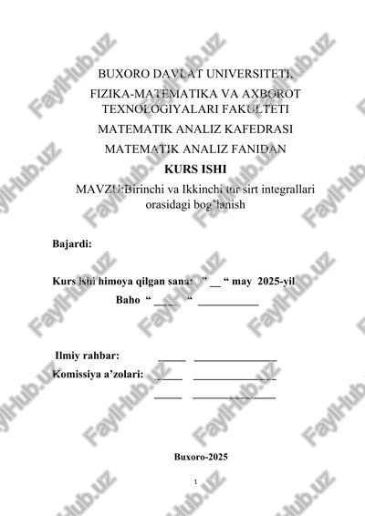 birinchi va ikkinchi tur sirt integrallari orasidagi bog’lanish — DOCX