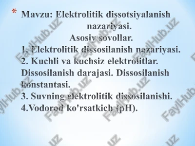 elektrolitik dissotsiyalanish nazariyasi — PPT
