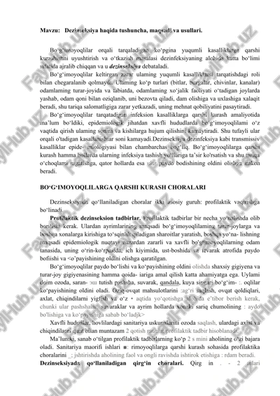 dezinseksiya haqida tushuncha, maqsadi va usullari — DOCX