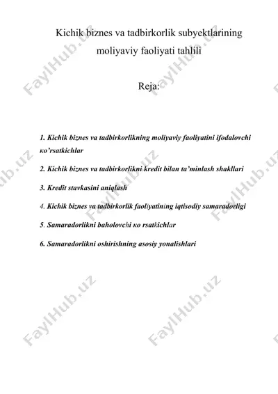 kichik biznes va tadbirkorlik subyektlarining moliyaviy faoliyati tahlili — DOCX