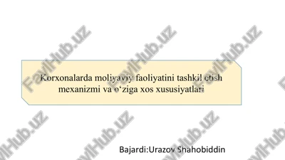 korxonalarda moliyaviy faoliyatini tashkil etish mexanizmi va o‘ziga xos xususiyatlari — PPTX