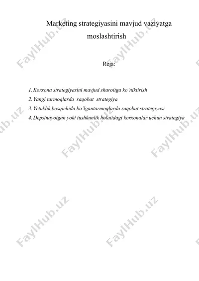 marketing strategiyаsini mavjud vaziyаtga moslashtirish — DOC