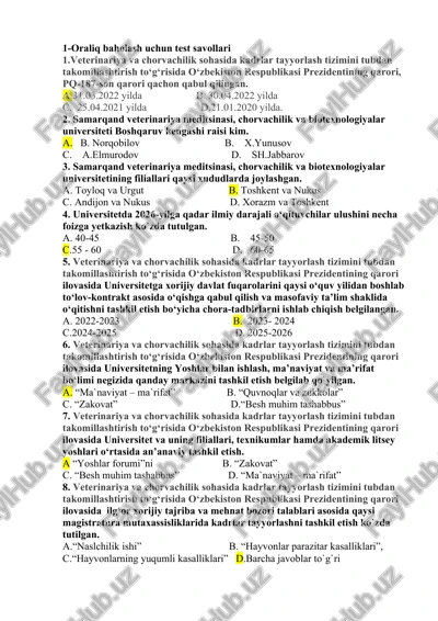 oraliq baholash uchun test savollari — DOCX