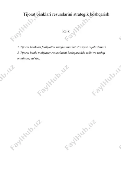 tijorat banklari resurslarini strategik boshqarish — DOC