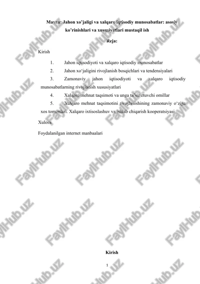 jahon xo’jaligi va xalqaro iqtisodiy munosabatlar — DOCX