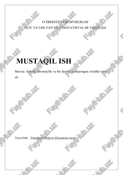 abadiy davomiylik va bir davrda yashayotgan avlodlar modeli — DOCX