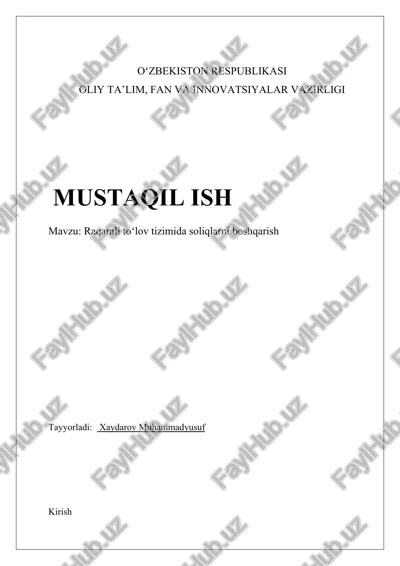 raqamli to'lov tizimida soliqlarni boshqarish — DOCX