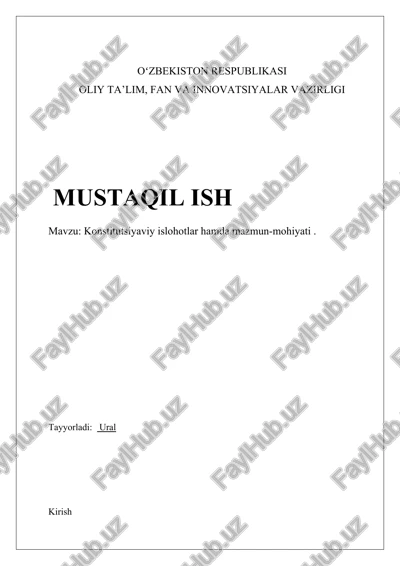 konstitutsiyaviy islohotlar hamda mazmun-mohiyati — DOCX