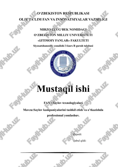 saylov kampaniyalarini tashkil etish va o’tkazishda professional yondashuv — DOCX