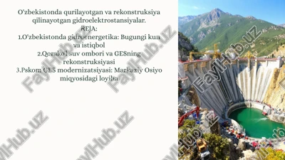 o'zbekistonda gidroenergetika: bugungi kun va istiqbol — PPTX