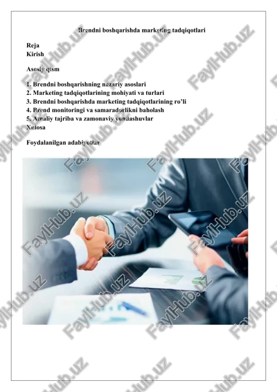 brendni boshqarishda marketing tadqiqotlari — DOCX