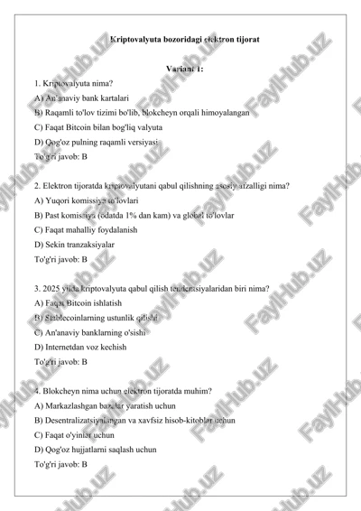 kriptovalyuta bozoridagi elektron tijorat — DOCX
