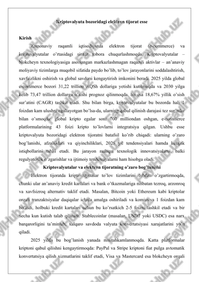 kriptovalyuta bozoridagi elektron tijorat — DOCX