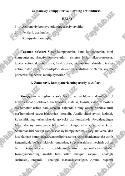 zamonaviy kompyuter va ularning arxitekturasi — DOCX