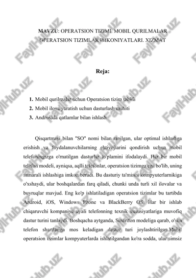 mobil operatsion tizimlar — DOCX