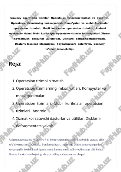 windows 7-ni to'g'ri o'rnatish — DOCX