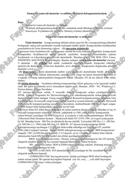 xizmat ko’rsatuvchi dasturlar va utilitalar — DOCX