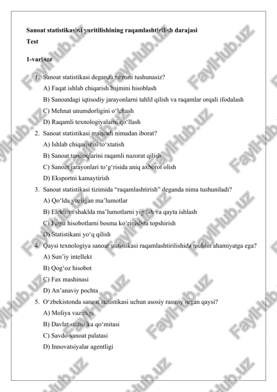 sanoat statistikasini yuritilishining raqamlashtirilish darajasi — DOCX